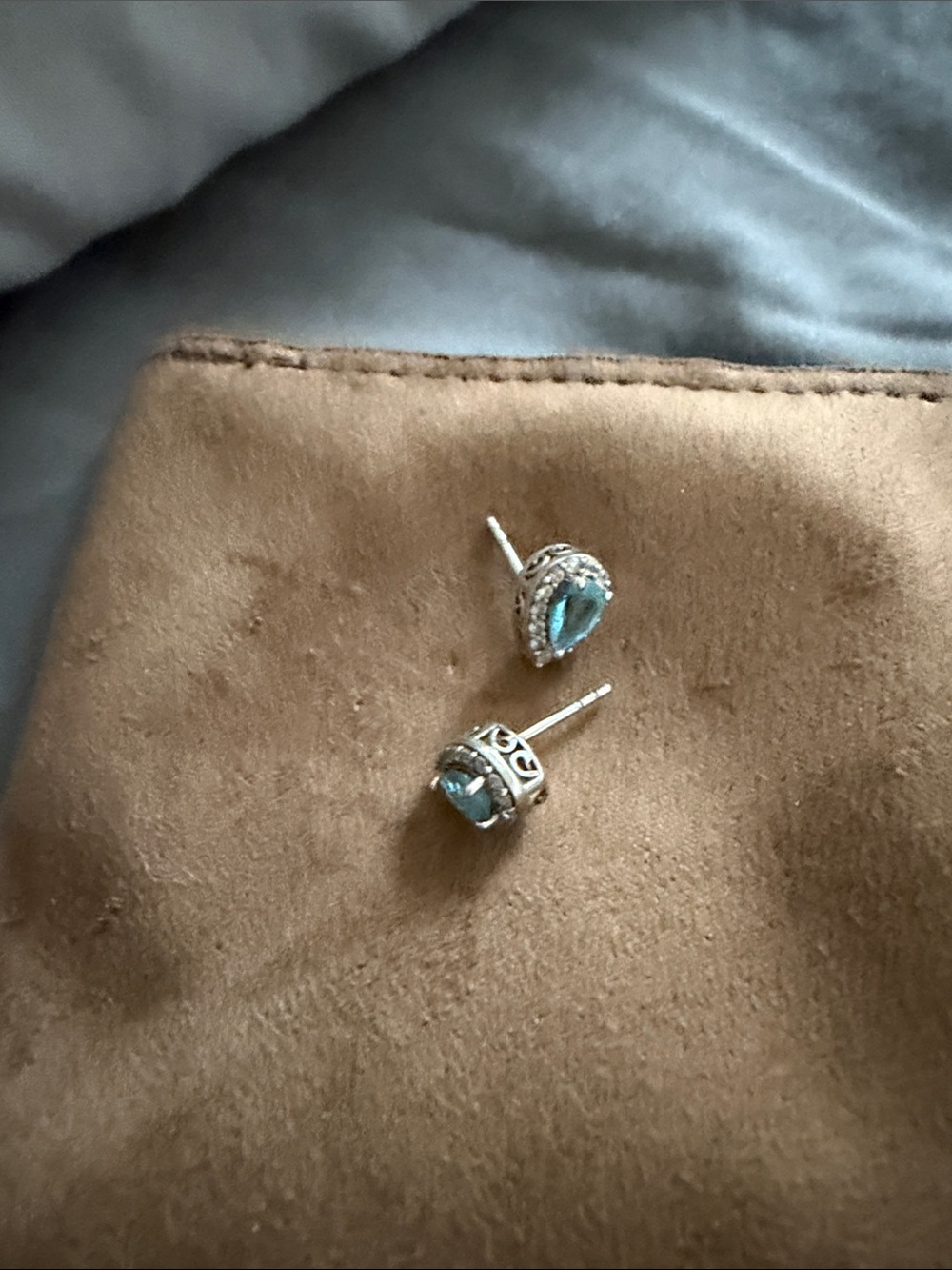 Sterling Silver Aqua Blue Teardrop Stud Earrings Pandora